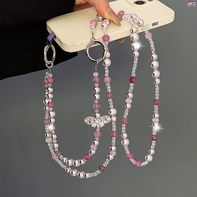 New British Style Neck-Hanging Phone Chain Lanyard Clip Crossbody Long Strap with Dreamy Purple Crystal Beaded Butterfly New British Style Neck-Hanging Phone Chain Lanyard Clip Crossbody Long Strap with Dreamy Purple Crystal Beaded Butterfly