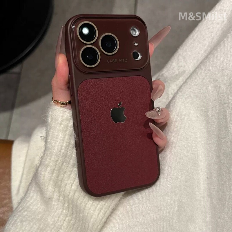 Uk-Applicable Apple iPhone 17 Pro Max Phone Case, New 16 Pro Max Red, ins Spring/Summer Lychee Pattern High-End 13 Zodiac Year 14 Pro Couple 15 Pro Full-Cover Anti-Drop Protective Case