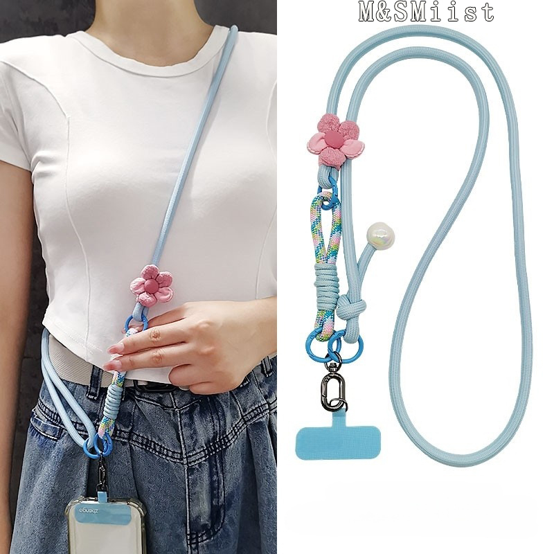 British New Dopamine Flower Phone Chain Lanyard, Long Crossbody Strap, Multifunctional Neck Strap with Camera