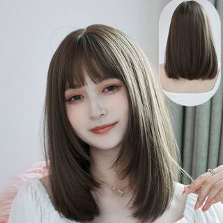 Wig for Women with Medium-Long Hair, Natural and Realistic, with Air Bangs, Collarbone-Length Hair, Wig Set with Inward Curls, Natural Girl Style, Full Head Wig