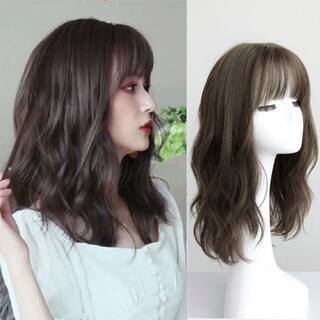 Wig for Women, Medium-Length Hair, Full Head, Realistic Shoulder-Length, Collarbone-Length, Short Curly Hair, Student, Internet Celebrity, Slightly Curly, Round Face, Fashionable Wig Set