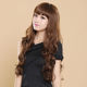 Korean lady's wig with long curly hair and oblique bangs, big waves, fluffy, realistic waves, natural curls, full headgear