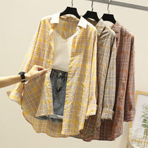 Plaid shirt female summer style 95% cotton slim fit sunscreen 2021 new lady loose gaggi shirt student coat