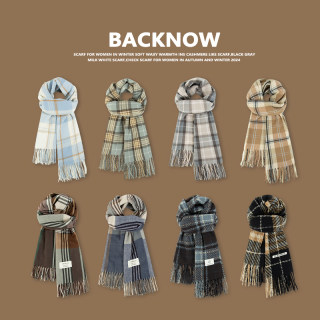 BACKNOW格子围巾女冬季2025新款围脖保暖ins韩系格纹仿羊绒披肩男
