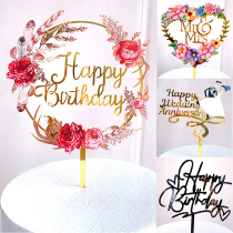Flowers Cake Topper Happy Birthday Gold Silver Birthday Part