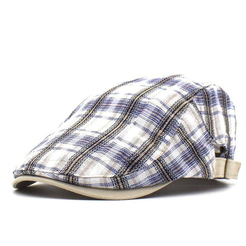 spring summer plaid newsboy cap – men’s cotton flat peaked hat