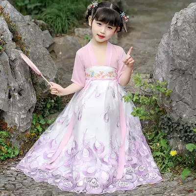 Children's Hanfu girls super fairy dress Summer thin Chinese style Tang dress 12-year-old girl costume tulle skirt
