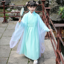 Girls Hanfu Spring and Autumn Chinese style childrens ancient costume Super fairy elegant skirt Little girl trembling dress summer dress