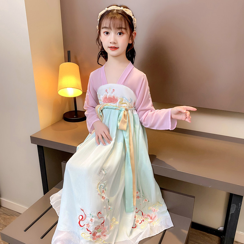 Original Hanfu Girl Spring Autumn 2022 New Girl Ancient Dress Children Don Dress Foreign Dress Baby Super Fairy Skirt Autumn
