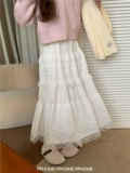 Pphome Homeed ~ Ранняя весенняя сказочная юбка белая кружевная юбка нежная тяжелая промышленность кружевное торт Длинная юбка