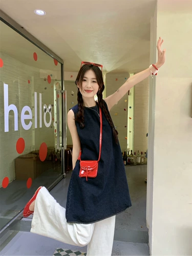 Ретро джинсовое летнее платье без рукавов без рукавов, брендовая юбка