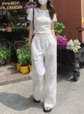 PPHOME甜欲绵绵~辣妹短款百搭白色短袖+ins风白色宽松阔腿直筒裤