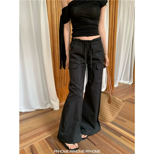 PPHOME домашний ~ комбинезон с заниженной талией, ретро-американский прямой комбинезон, повседневные 𫔮 брюки для женщин, ленивых и стройнящихся, длинные ноги