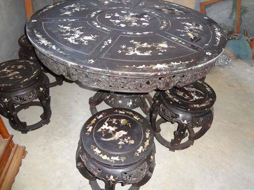 Wood Ware Old Furniture Small Leaf Purple Sandalwood Inlaid Snail Platinum Round Table-Taobao