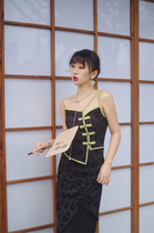 Yellow Pussy Classmates Original Homemade Clear Autumn Moon Deep New Chinese Design Sense Harness Jacquard Splicing Long Dress