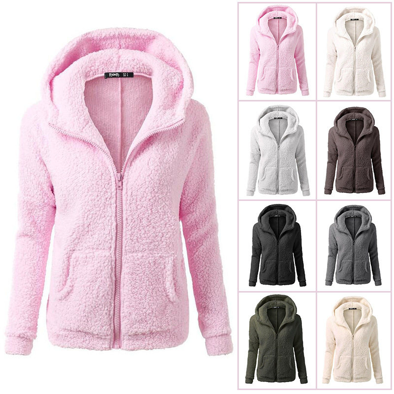 Women Hoodie Fluffy Fleece Fur Sweatshirt Coat пальто
