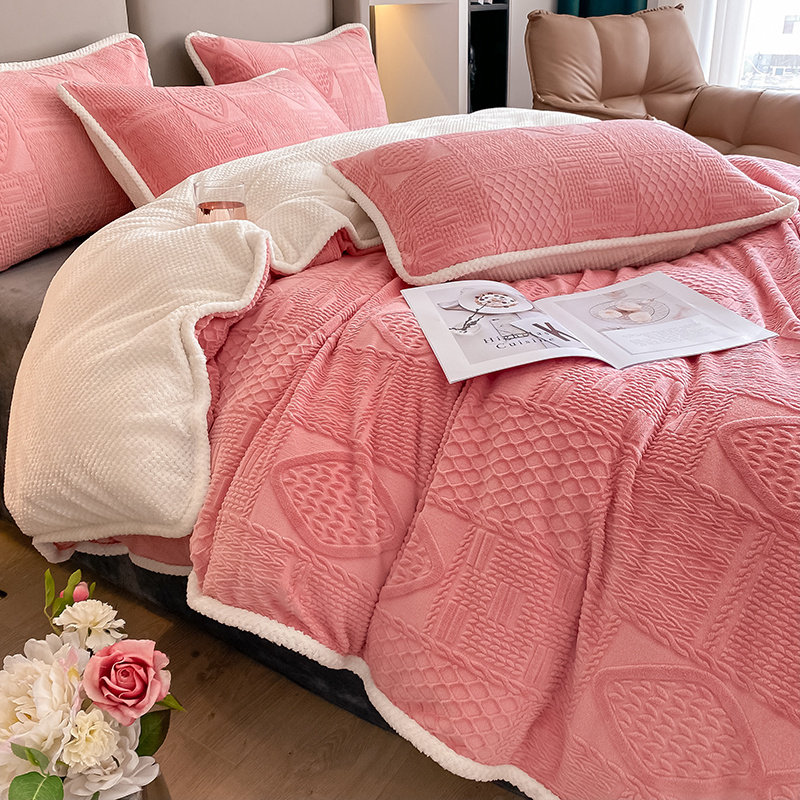 Winter bed 6d carved velvet bed sheet four-piece set double-sided velvet coral velvet plus velvet thick warm flannel