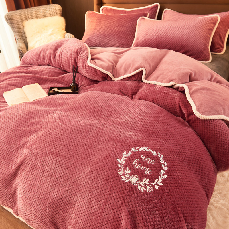 Four-piece double-sided flannel flannel sleeve bed thickened milk coral bed bed