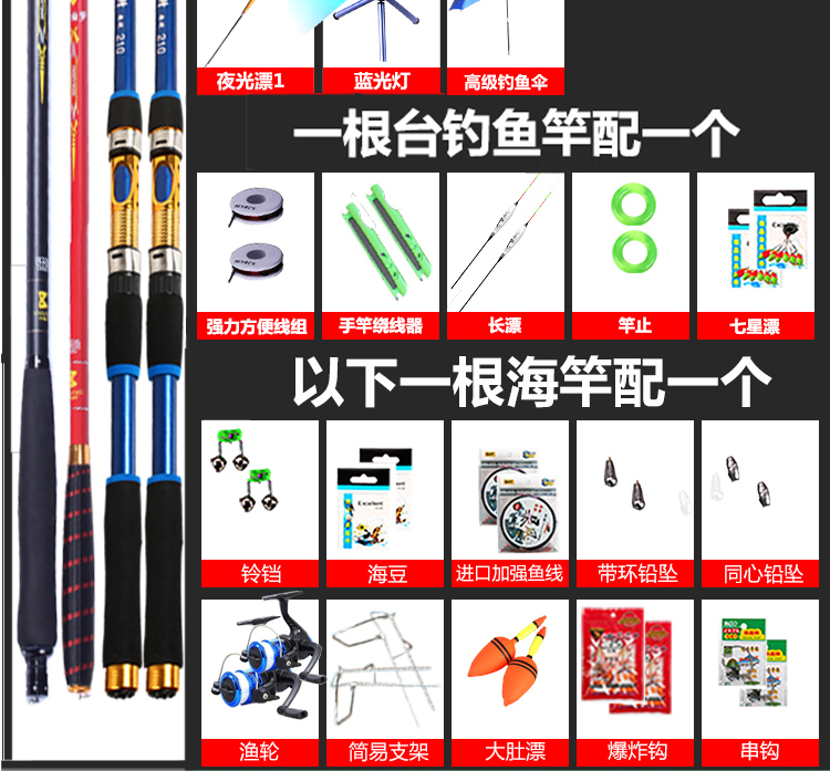 Thiết bị câu cá đêm 28 siêu cứng Đài Loan cần câu cá carbon bộ kết hợp đầy đủ bộ dụng cụ câu cá câu mực cần câu