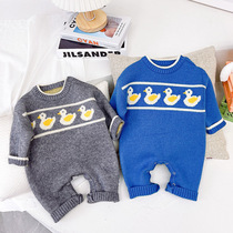 Winter mens and womens baby cartoon sweater jumpsuit 0-6-12 months autumn and winter clothes sweater out