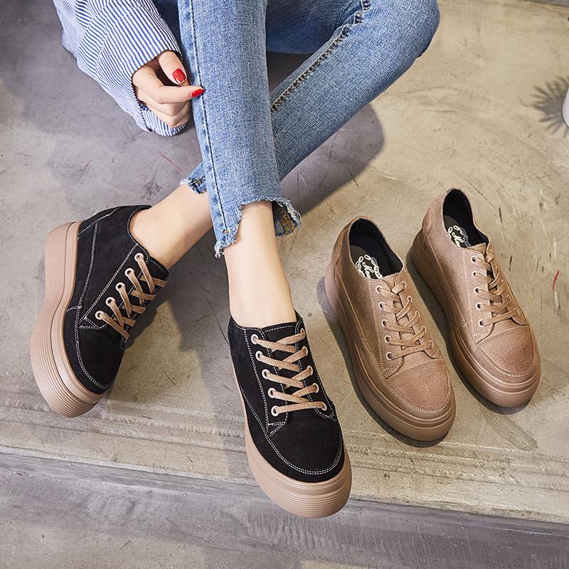Hong Kong Tide Card Spring Summer Women's Shoes Plus Suede Thick Bottom 2022 New Korean Version 100 Hitch Heightened Bull Anti-Suede Pastry Shoes Woman