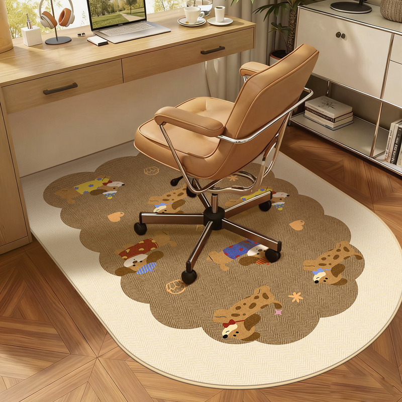 Cartoon Study Carpet, Bedroom Computer Desk, Study Chair, Soundproof Floor Mat, Waterproof and Anti-Fouling, Swivel Chair Carpet