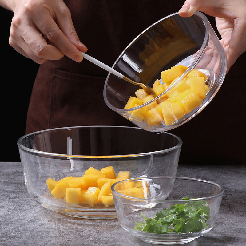 Large heat-resistant glass basin transparent household thickened baking egg bowl salad bowl students eat instant noodles creative soup bowl