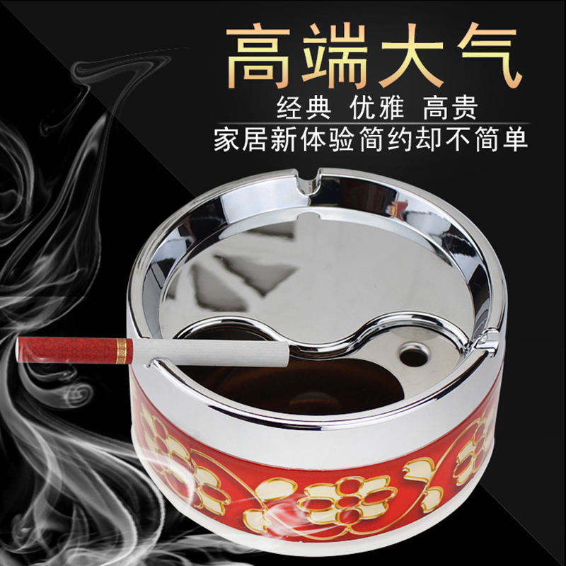 Stainless steel ashtray large self-extinguishing belt lid for wind proof household living room anti-fly ash cylinder creative high-end cigarette