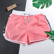 Water Park beach pants mens belt lined pink quick-drying loose seaside resort three-point swimming trunks anti-embarrassment