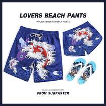 Couple beach pants mens Tide brand quick-drying loose large size pants cartoon printing coquettish shorts five-point seaside holiday