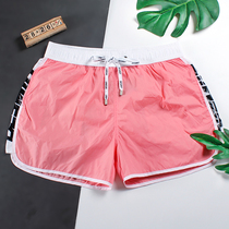 Water park beach pants men with lining pink quick-drying loose seaside vacation three-point swimming trunks anti-embarrassment