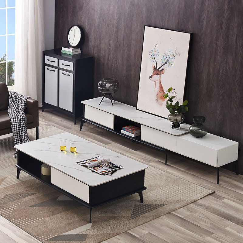 Slate modern minimalist marble TV cabinet coffee table combination minimalist light luxury living room home small apartment floor cabinet