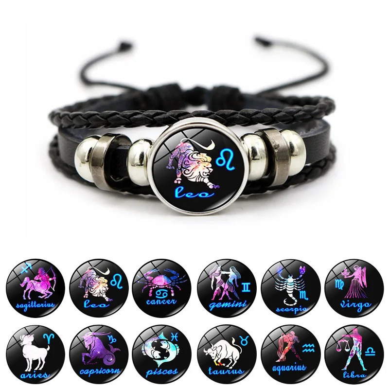 Luminous Twelve Zodiac Bracelets, Hot-Selling on Aliexpress, Retro Handmade Beaded Multi-Layer Braided Bracelets, Small Gifts