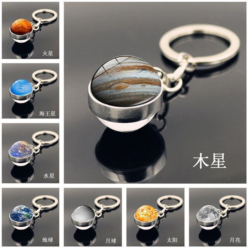 Glow-In-The-Dark Starry Sky Nebula Galaxy Keychain Eight Planets Key Chain Student Bag Glass Crystal Pendant