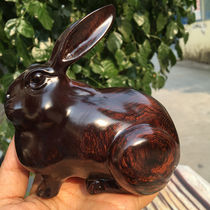Burmese black acid branches zodiac rabbit cute mahogany knife-shaped black sandalwood carving rich ornaments crafts gifts