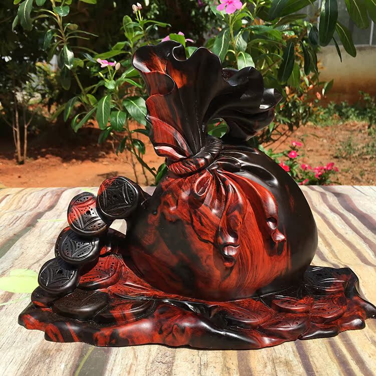 Lao Great Red Acid Branches Money Bag Children Generation Rich Wood Carved Black Floating Red Living Room Decoration Recruiting and Swaying Pieces of Toe Yellow Sandalwood
