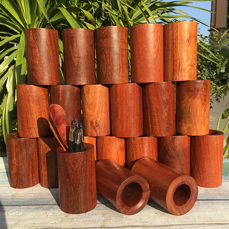 Red Wood Pen Holder Burmese Pear Wood Desk Containing Large Fruits Purple Sandalwood Tea Aiste Silo Students Solid Wood Clear Warehouse Special Price