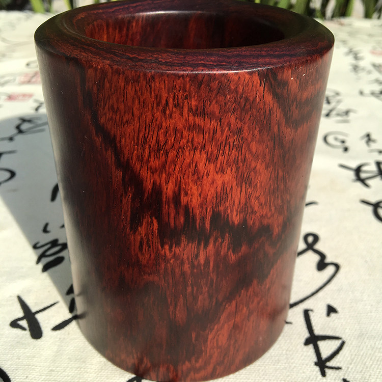 Mahogany pen holder Myanmar red acid branch round Chinese retro grimace pattern wooden solid wood real shot tea ceremony tube storage