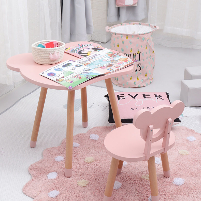 ins brief children small bear solid wood table and chairs baby study table and chairs kindergarten writing game table and chairs suit