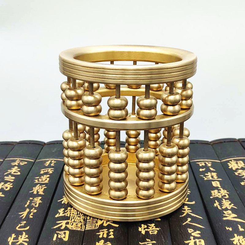 Abacus Pen Holder Brass Solid Home Decoration Ornament Desktop Stationery Storage Large Round Business Gift