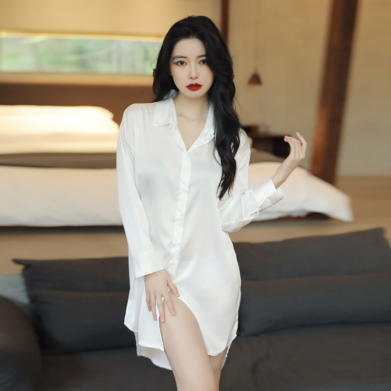 Silk pajamas women's summer style 2022 new net celebrity style ice silk nightdress sexy high-end spring and autumn home wear