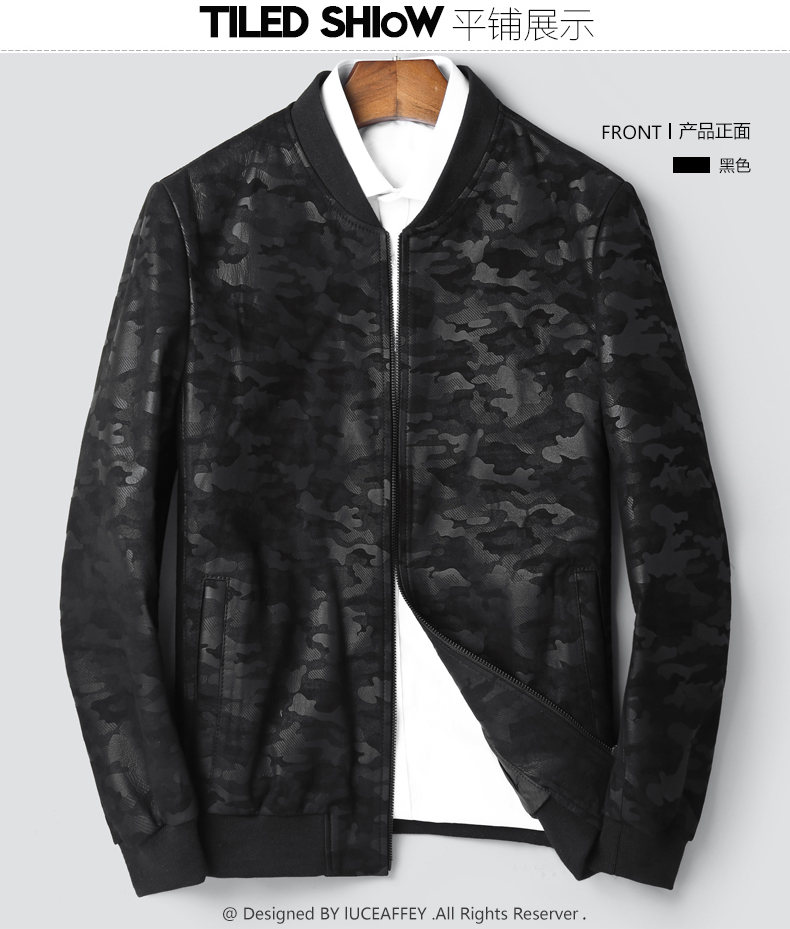 Fall 2020 nam Thin Embossed Độc Da Collar Editing Bike Da Cừu Leather Jacket Xuống Jacket