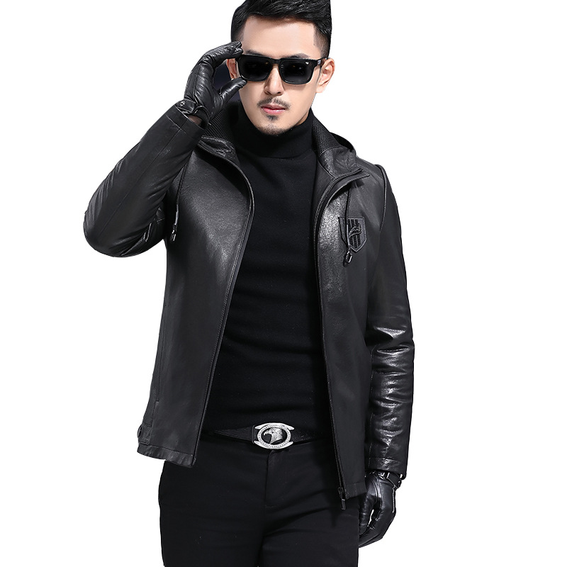 2020 Winter nam Casual Jacket Business Da Cừu Trồng mềm da Dàn Xuống Jacket Hood edor