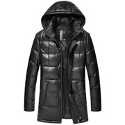 Da Leather Jacket nam 2020 Winter nam Xuống Jacket With A Cap dài da lộn Coat Coat Dày