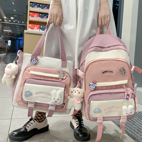 Свежий ранец, вместительная и большая милая сумка через плечо, рюкзак, для средней школы