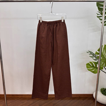 In stock 2024 Autumn New PH23 Fashionable Elastic Waist Loose Straight Drawstring Plaid Casual Pants for Women