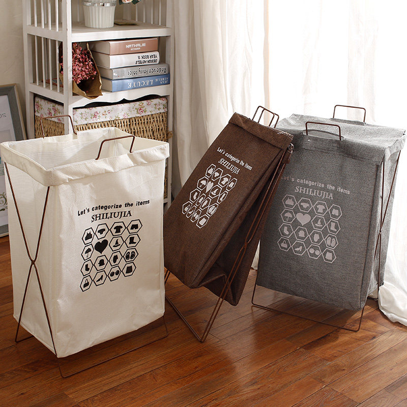 Waterproof cotton linen laundry basket Dirty Laundry Basket Clothing Containing basket Japanese Iron Stent Cloth folding Dirty Laundry Basket