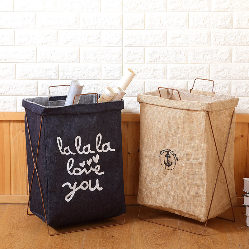 Iron Art Bracket Fold Dirty Laundry Basket Laundry Basket Large Cotton Linen Waterproof Dirty Laundry Basket Toy Clothing Home Containing Basket