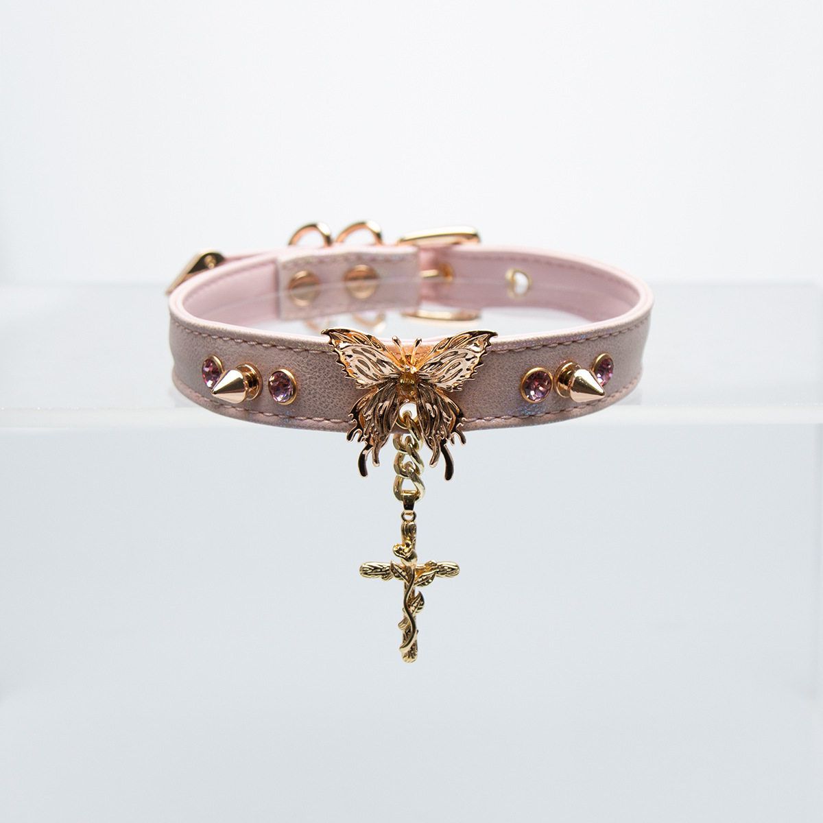 Subculture Unisex Laser Leather Choker Collar - Niche Original Butterfly Cross Collar