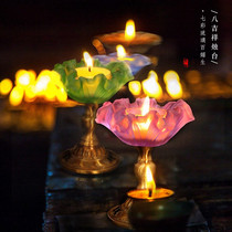 Taiwan colorful glass butter lamp holder for Buddha lamp candle holder lotus lamp pure copper Changming lamp stand for lamp Buddha lamp
